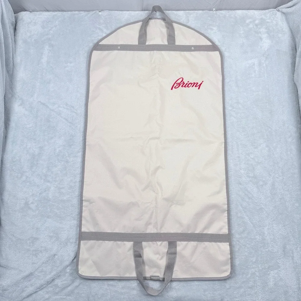 Brioni Garment Bag Cream Grey Logo Hanging Folding Suit Carrier Travel Cover 071